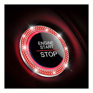 Planet Gates Red 1pc Car Bling Engine Start Ring Decals, Car Push Start Button Cover, Key Ignition Knob Bling Ring, Sparkling Car Interior Accessories For Women