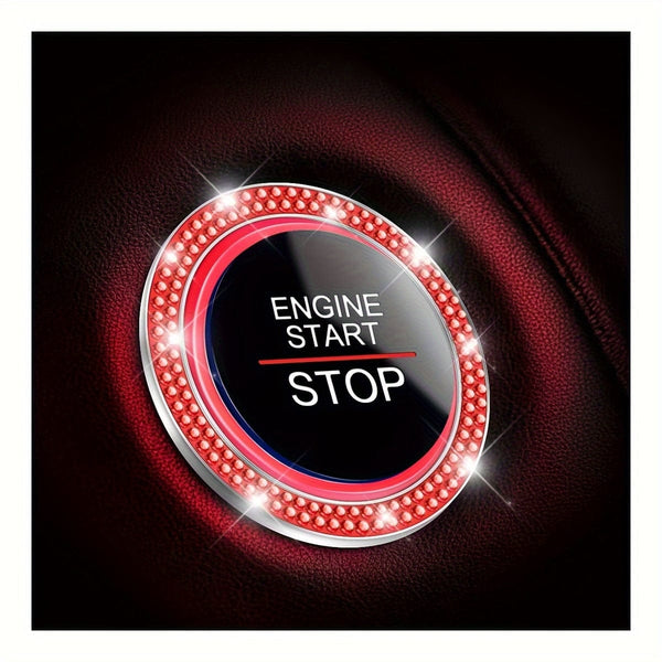 Planet Gates Red 1pc Car Bling Engine Start Ring Decals, Car Push Start Button Cover, Key Ignition Knob Bling Ring, Sparkling Car Interior Accessories For Women