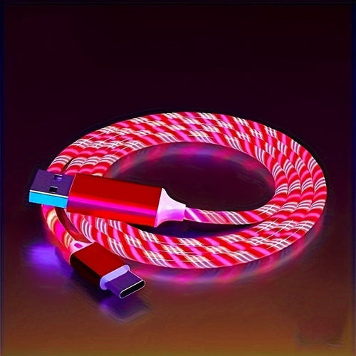 Planet Gates Red 1pc Light Up Charging Cable LED Flowing Charing Cable For Type-C Interface