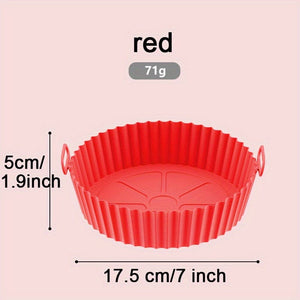 Planet Gates Red 1pc Silicone Air Fryer Liners, Round Food Safe Non Stick Air Fryer Basket, Reusable Replacement Of Flammable Parchment Liner Paper Fits Air Fryer Accessories