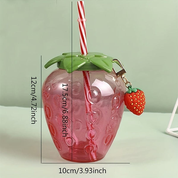 Planet Gates Red 1pc, Strawberry Water Bottle With Straw (17.48cmx9.98cm), Cute Kawaii Fruit Shape Plastic Water Cups, Drinking Cups, Summer Drinkware, Home Kitchen Items, Birthday Gifts (NOT For Hot Water)