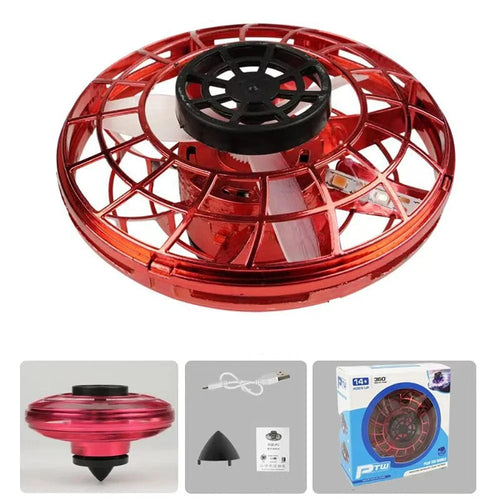 Planet Gates Red 1pc Teenager Flying Spinner UFO Boomerang Mini Drone Magic Levitation Light-emitting Gyroscope Induction Decompression Toys