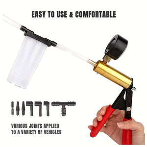 Planet Gates Red 2 In 1 Brake Bleeder Kit, Hand Held Vacuum Pump Test Set, For Automotive With Protected Case, Adapters, One-Man Brake And Clutch Bleeding System