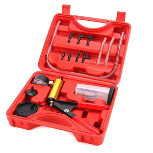 Planet Gates Red 2 In 1 Brake Bleeder Kit, Hand Held Vacuum Pump Test Set, For Automotive With Protected Case, Adapters, One-Man Brake And Clutch Bleeding System