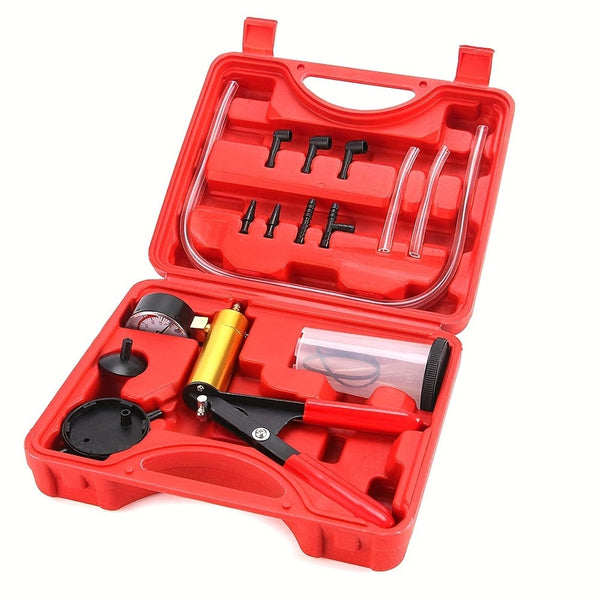 Planet Gates Red 2 In 1 Brake Bleeder Kit, Hand Held Vacuum Pump Test Set, For Automotive With Protected Case, Adapters, One-Man Brake And Clutch Bleeding System