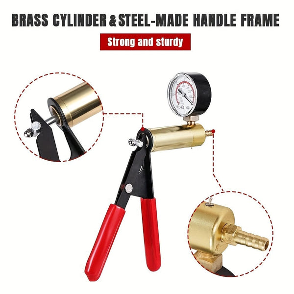 Planet Gates Red 2 In 1 Brake Bleeder Kit, Hand Held Vacuum Pump Test Set, For Automotive With Protected Case, Adapters, One-Man Brake And Clutch Bleeding System