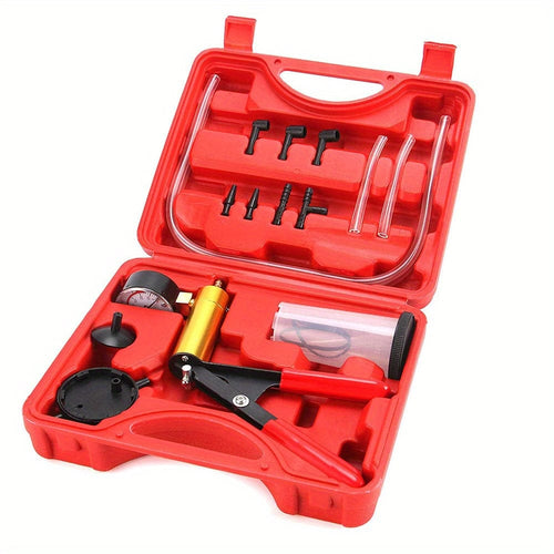 Planet Gates Red 2 In 1 Brake Bleeder Kit, Hand Held Vacuum Pump Test Set, For Automotive With Protected Case, Adapters, One-Man Brake And Clutch Bleeding System