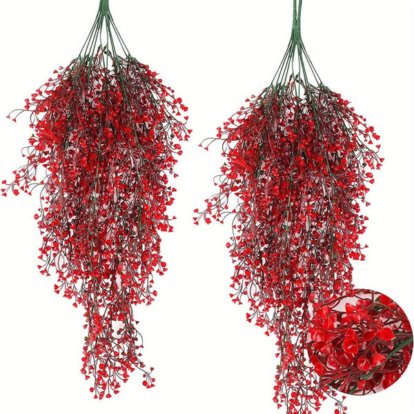 Planet Gates Red 2pcs Premium Oxidation-Resistant Artificial Hanging Plants - Perfect for Indoor & Outdoor Decoration!