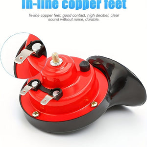 Planet Gates Red 2PCS Super Loud Train Horns, 12V Waterproof Electric Snail Horn Car Horn For Trucks, Train, Boat, Cars, Motorcycle, Bikes & Boats (Red)