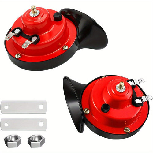 Planet Gates Red 2PCS Super Loud Train Horns, 12V Waterproof Electric Snail Horn Car Horn For Trucks, Train, Boat, Cars, Motorcycle, Bikes & Boats (Red)