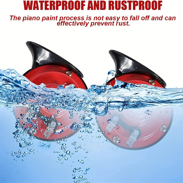 Planet Gates Red 2PCS Super Loud Train Horns, 12V Waterproof Electric Snail Horn Car Horn For Trucks, Train, Boat, Cars, Motorcycle, Bikes & Boats (Red)