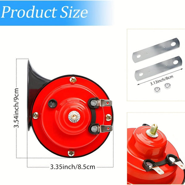 Planet Gates Red 2PCS Super Loud Train Horns, 12V Waterproof Electric Snail Horn Car Horn For Trucks, Train, Boat, Cars, Motorcycle, Bikes & Boats (Red)