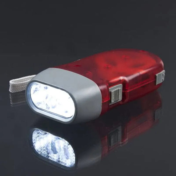 Planet Gates Red 3 LED Hand Pressing Dynamo Crank Power Wind Up Flashlight Torch Light Hand Press Crank Camping Lamp Light for Outdoor Home