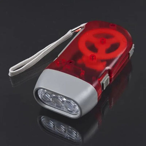 Planet Gates Red 3 LED Hand Pressing Dynamo Crank Power Wind Up Flashlight Torch Light Hand Press Crank Camping Lamp Light for Outdoor Home