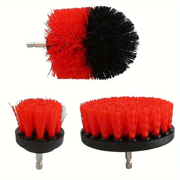 Planet Gates Red 3pcs Electric Drill-Brush Kit Power Scrubber Brush For Carpet Bathroom Surface Tub Furniture Shower Tile Tires Cleaning Tool