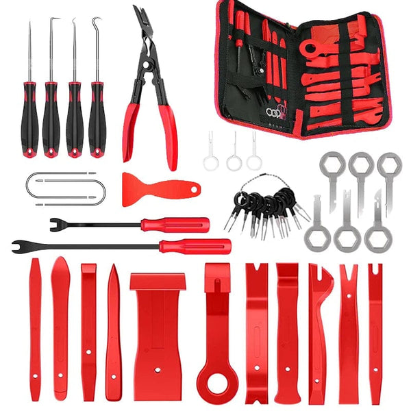 Planet Gates RED 41 PCS / CHINA Car Interior Disassembly Tool Trim Removal Tools Kit Auto Removal Tool Kit Door Panel Radio Stereo Audio Dash Terminal Removal