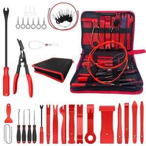 Planet Gates Red 43 Pcs Portable Car Panel Removal Tool Auto Panel Door Audio Trim Removal Kit Clip Pliers Fastener Remover Pry Car Disassembly Tools