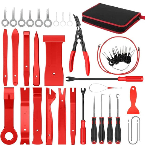 Planet Gates Red 43 Pcs Portable Car Panel Removal Tool Auto Panel Door Audio Trim Removal Kit Clip Pliers Fastener Remover Pry Car Disassembly Tools