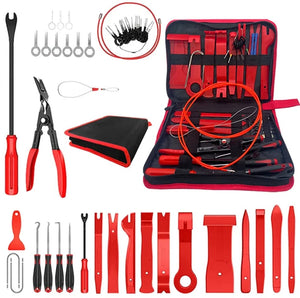 Planet Gates Red 43 Pcs Portable Car Panel Removal Tool Auto Panel Door Audio Trim Removal Kit Clip Pliers Fastener Remover Pry Car Disassembly Tools