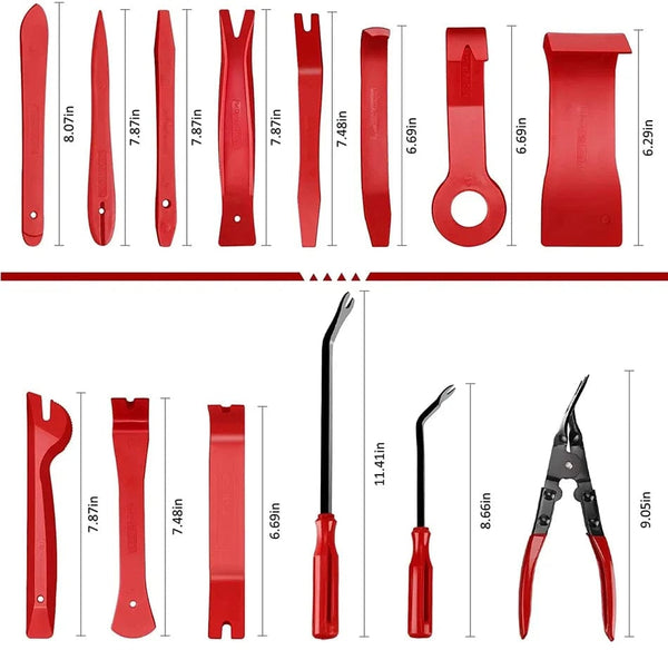Planet Gates Red 43 Pcs Portable Car Panel Removal Tool Auto Panel Door Audio Trim Removal Kit Clip Pliers Fastener Remover Pry Car Disassembly Tools