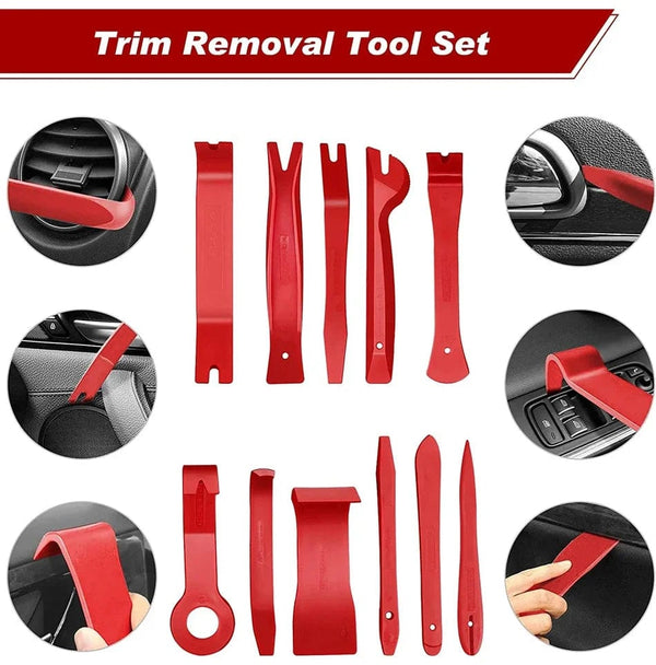 Planet Gates Red 43 Pcs Portable Car Panel Removal Tool Auto Panel Door Audio Trim Removal Kit Clip Pliers Fastener Remover Pry Car Disassembly Tools