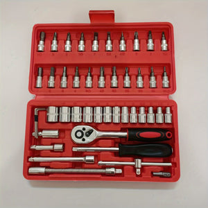 Planet Gates Red 46-piece Automotive Repair Tool Set Multifunctional Car Repair Tool Box Ratchet Wrench Sleeve Combination Set Pipe Tool