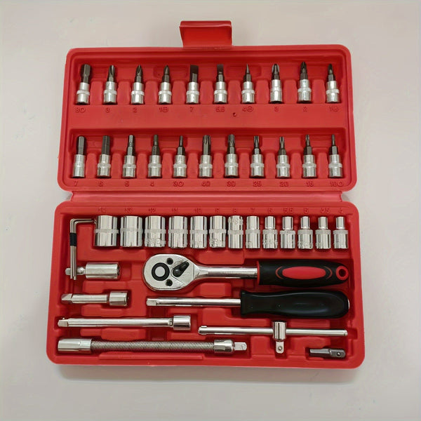 Planet Gates Red 46-piece Automotive Repair Tool Set Multifunctional Car Repair Tool Box Ratchet Wrench Sleeve Combination Set Pipe Tool