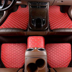Planet Gates Red 5pcs Car Floor Mats, Universal Waterproof Front & Rear Seats Floor Mats, PU Leather Car Interior Accessories