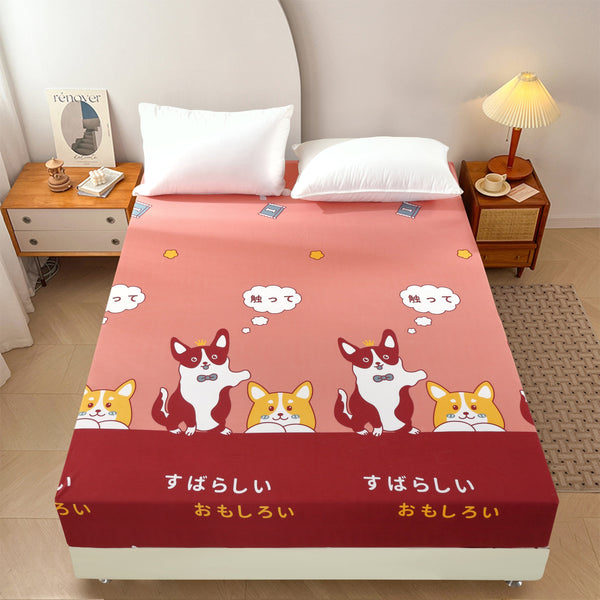 Planet Gates Red / 90cm*200cm 1pc Cartoon Dog Print Fitted Sheet (Without Pillowcase), Soft Comfortable Bedding Mattress Protector, For Bedroom, Guest Room, With Deep Pocket, Fitted Bed Sheet Only
