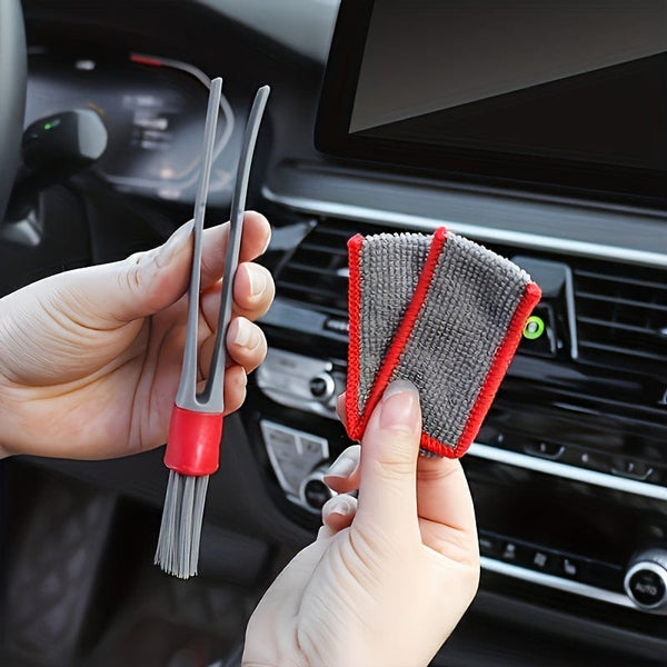 Planet Gates Red And Black Car Air Conditioner & Dashboard Brush Set - Soft Bristle Double Head Cleaning Supplies For Car Vents & Gaps!