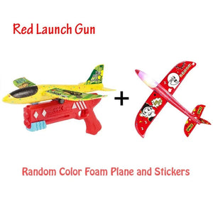 Planet Gates Red and  Light Plane Foam Plane 10M Launcher Catapult Glider Airplane Gun Toy Children Outdoor Game Bubble Model Shooting Fly Roundabout Toys