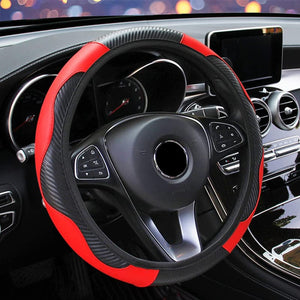 Planet Gates Red Automobile Steering Wheel Cover, Elastic Carbon Fiber PU Leather Without Inner Ring, Various Colors Available