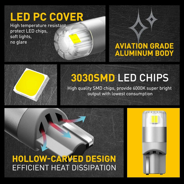 Planet Gates Red AUXITO 2Pcs 360 Degree Lighting Canbus T10 Lamps W5W LED Bulb 196 3030SMD Car Parking Position Side Marker Auto Interior Light