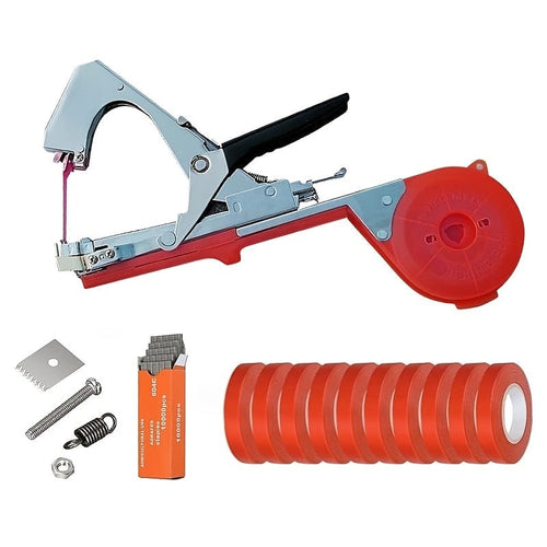 Planet Gates Red Branch Binding Machine 1+10 Rolls Of Binding Tape+1 Box Of Staples+blade Accessories (set) 1 Set Plant Tying Machine Tool For Grapes, Raspberries, Tomatoes And Vine Vegetables, With 10/20 Rolls Tapes, Staples And Replacement Blades