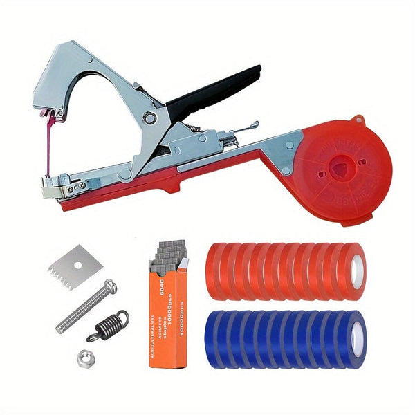 Planet Gates Red Branch Binding Machine 1+20 Rolls Of Binding Tape+1 Box Of Staples+blade Accessories (set) 1 Set Plant Tying Machine Tool For Grapes, Raspberries, Tomatoes And Vine Vegetables, With 10/20 Rolls Tapes, Staples And Replacement Blades