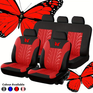 Planet Gates Red Car Seat Cover Full Set, Red Universal Butterfly Pattern Embroidery Auto Seat Cover Set