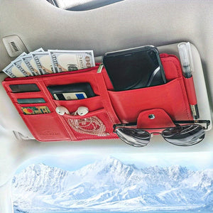 Planet Gates Red Car Sun Visor Organizer, Multifunctional Storage Bag Car Glasses Clip Storage Bag Sunglasses Holder With Zipper Pouch Car Interior Accessories