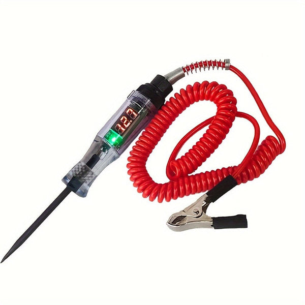 Planet Gates Red Car Test Pen Circuit Tester, DC Truck Voltage Digital Display Long Probe Pen With Light, Automotive Diagnostic Tools Auto Repair Tool