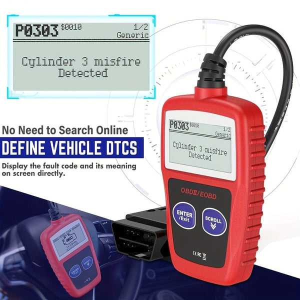 Planet Gates Red Classic Enhanced Universal OBD2 Scanner Car Engine Fault Code Reader, Check Engine Light And Emission Monitor Status, OBDII CAN Diagnostic Scan Tool