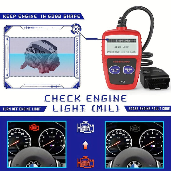 Planet Gates Red Classic Enhanced Universal OBD2 Scanner Car Engine Fault Code Reader, Check Engine Light And Emission Monitor Status, OBDII CAN Diagnostic Scan Tool
