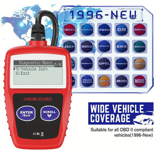 Planet Gates Red Classic Enhanced Universal OBD2 Scanner Car Engine Fault Code Reader, Check Engine Light And Emission Monitor Status, OBDII CAN Diagnostic Scan Tool
