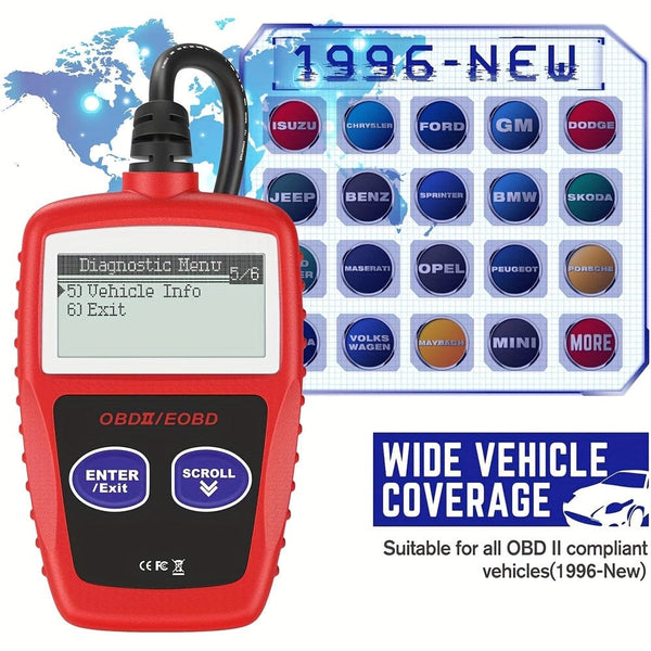 Planet Gates Red Classic Enhanced Universal OBD2 Scanner Car Engine Fault Code Reader, Check Engine Light And Emission Monitor Status, OBDII CAN Diagnostic Scan Tool