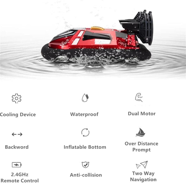 Planet Gates Red / CN Amphibous Dual Motor RC Boat Toys 2.4G Over Distance Prompt Cooling Device Backward Function Wireless Remote Control Hovercraft
