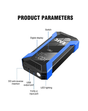 Planet Gates Red / CZECH REPUBLIC 12V Car Jump Starter 1200A Output Portable Emergency Start-up Charger Petrol Car Power Bank Booster Battery Starting Device