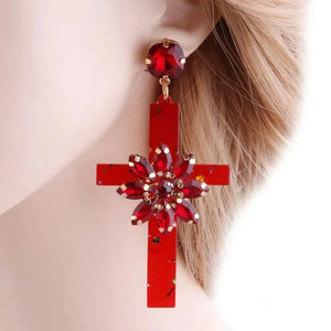 Planet Gates red Drop Resin Cross Earrings Brand Crystal Big Earring Large Long Brinco Ear Accessories Oorbellen Christmas Gift jewelr