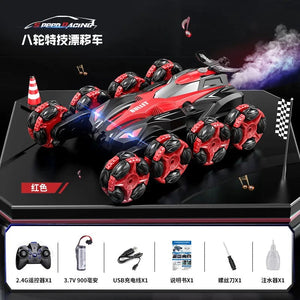 Planet Gates red Eight-wheel swing arm drift stunt remote control car body feeling music spray rolling climbing off-road vehicle wireless toy