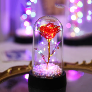 Planet Gates Red Flower 1pc Simulated Golden Leaf Rose Flower Decorative Night Lamp, Creative Flower Light For Indoor Desktop/Bedside Decoration With Battery, Perfect Roses Gift For Valentine's Day, Mother's Day, Weddings Anniversary
