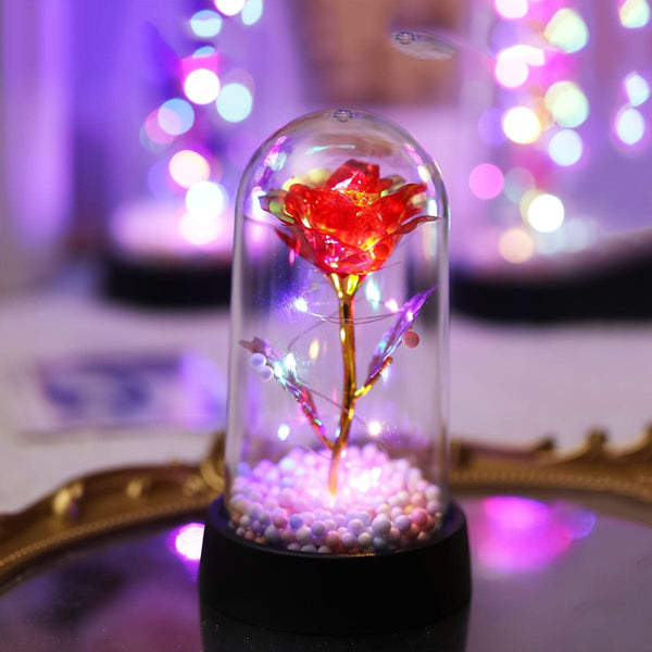 Planet Gates Red Flower 1pc Simulated Golden Leaf Rose Flower Decorative Night Lamp, Creative Flower Light For Indoor Desktop/Bedside Decoration With Battery, Perfect Roses Gift For Valentine's Day, Mother's Day, Weddings Anniversary