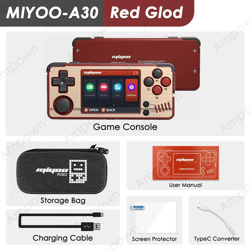 Planet Gates Red Gold / 64G(15K Games) MIYOO A30 Handheld Game Console 2.8'' IPS Screen Linux System Horizontal Retro Emulator Video Console Vibration Motor Kids Gifts