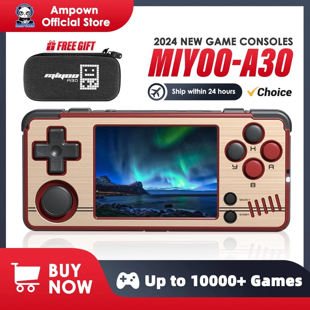 Planet Gates Red Gold / 64G(15K Games) MIYOO A30 Handheld Game Console 2.8'' IPS Screen Linux System Horizontal Retro Emulator Video Console Vibration Motor Kids Gifts